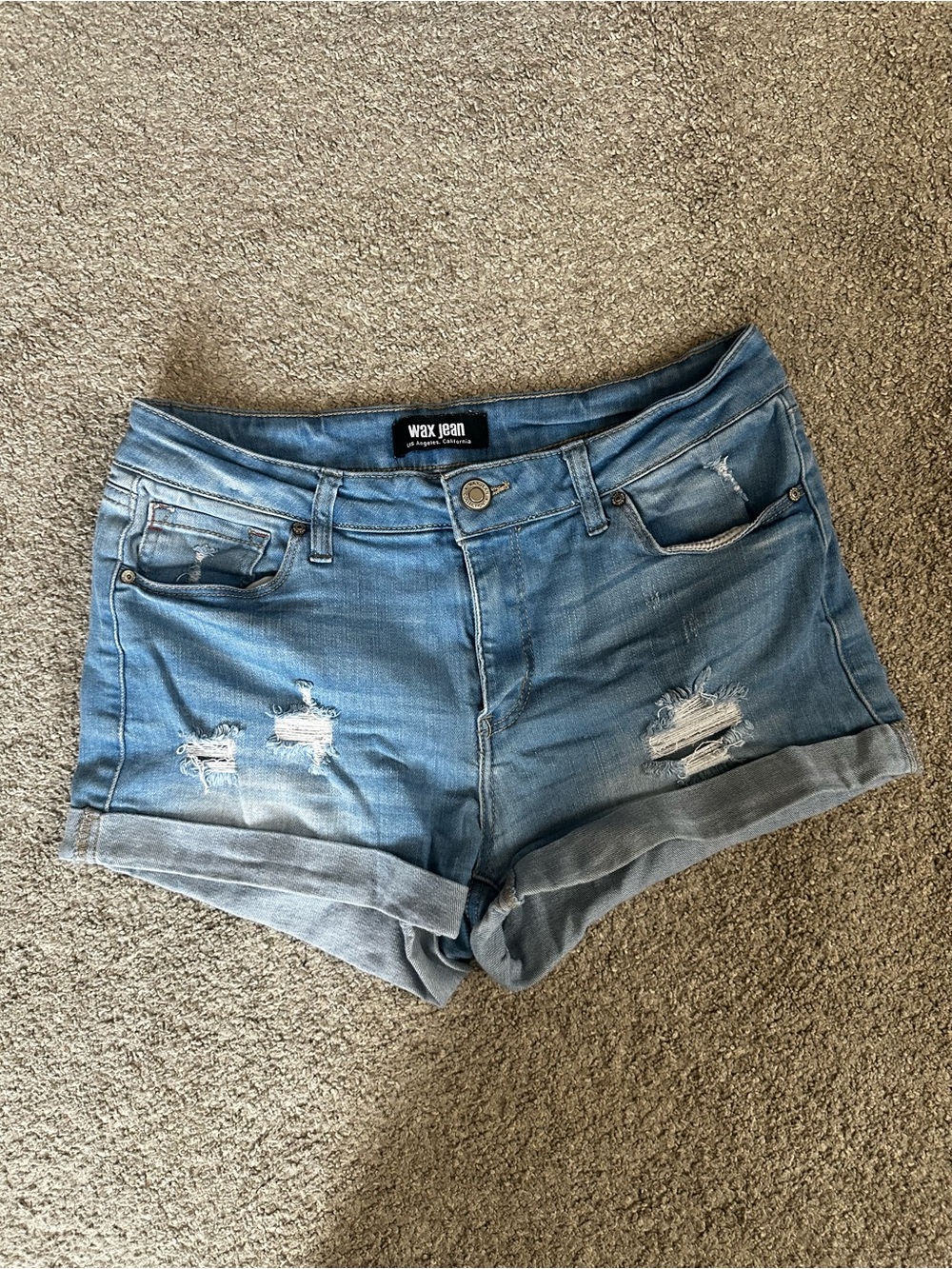 ⭐️ Wax Jean Light Blue Distressed Denim Roll-Cuff Shorts